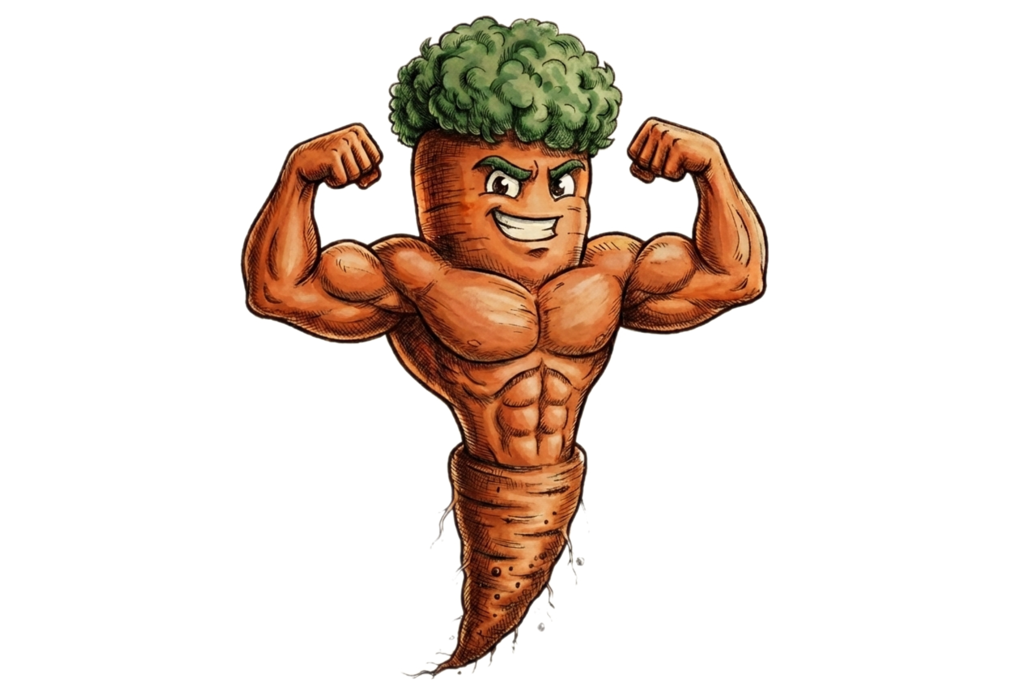 Plantmaxxing mascot — a buff carrot flexing